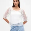 Haut en tulle transparent brodé