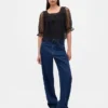 Haut en tulle transparent brodé
