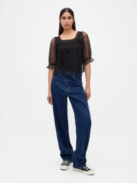 Haut en tulle transparent brodé