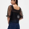 Haut en tulle transparent brodé