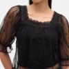 Haut en tulle transparent brodé