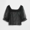 Haut en tulle transparent brodé