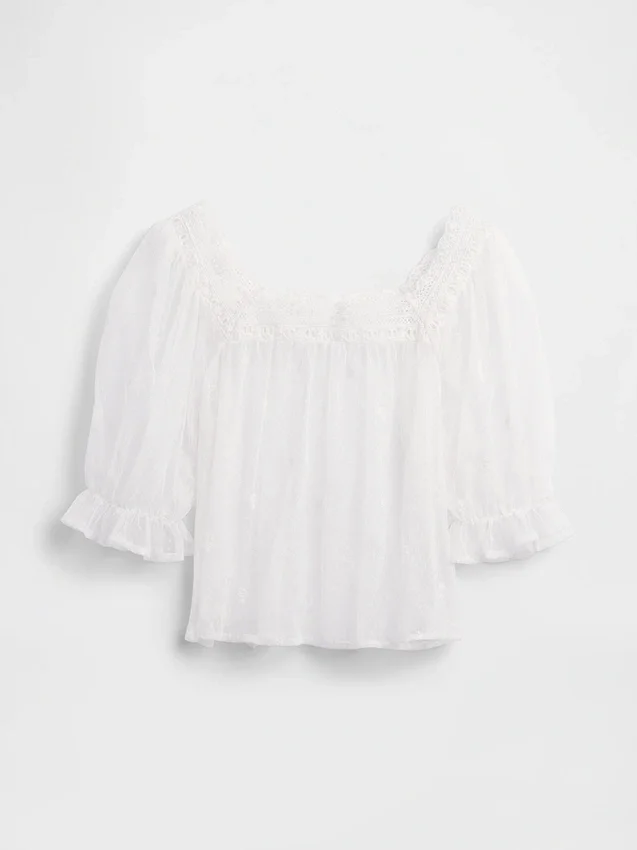 Haut en tulle transparent brodé