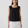 Haut à encolure carrée en crochet et mélange de lin
