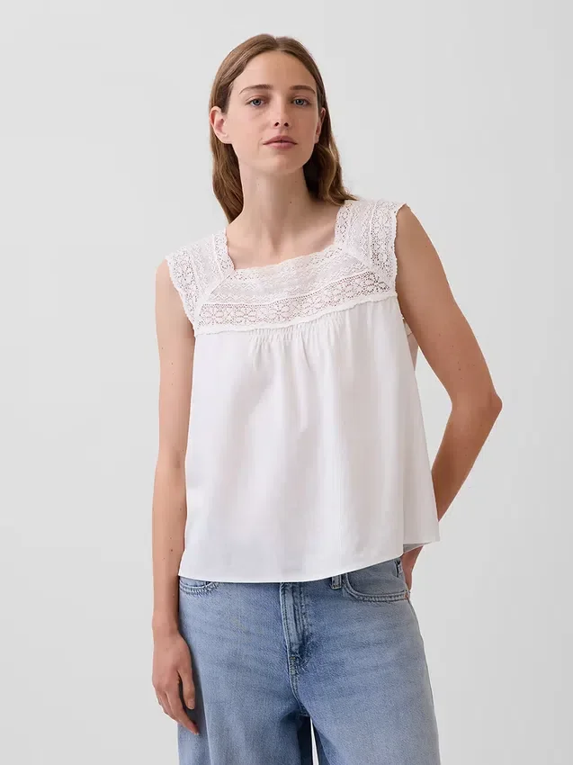Haut à encolure carrée en crochet et mélange de lin