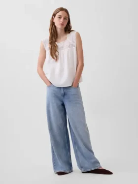 Haut à encolure carrée en crochet et mélange de lin