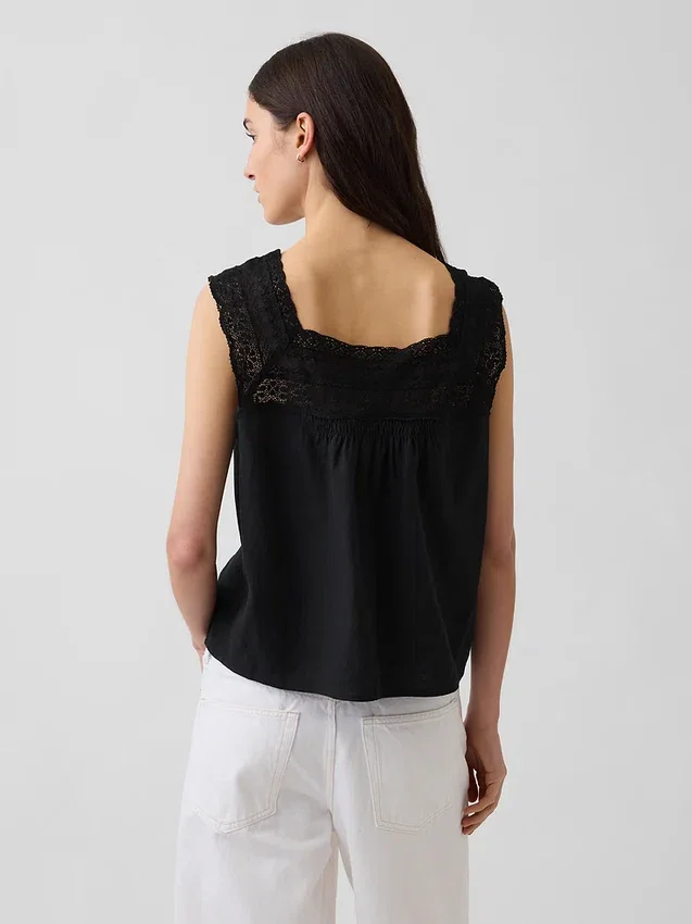 Haut à encolure carrée en crochet et mélange de lin