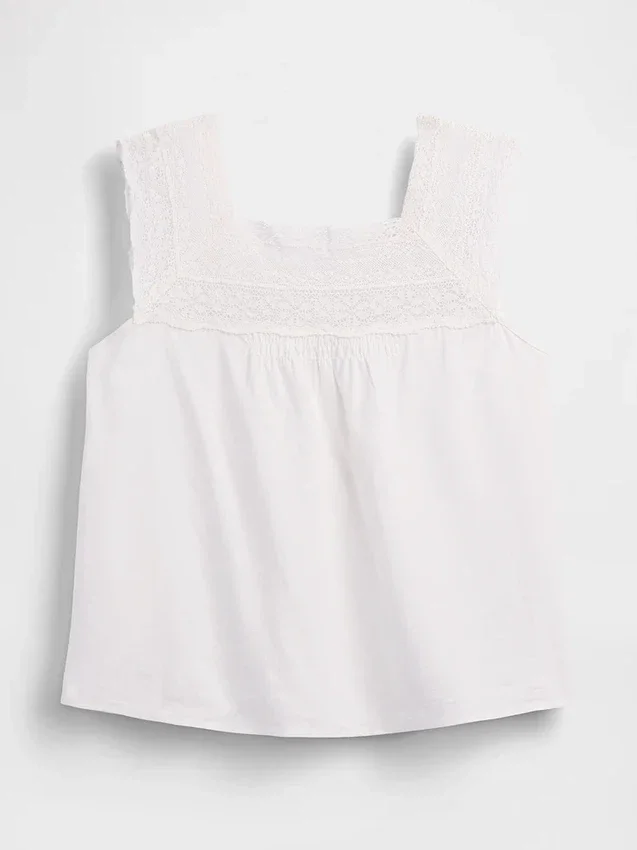 Haut à encolure carrée en crochet et mélange de lin