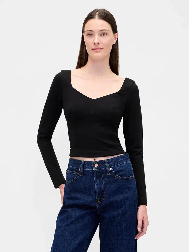 Haut à encolure en cœur en double tricot