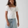 Haut à manches bouffantes et bordures en dentelle pour enfants