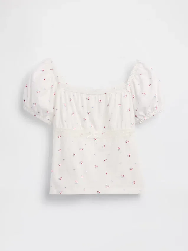 Haut à manches bouffantes et bordures en dentelle pour enfants