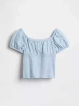 Haut à manches bouffantes et bordures en dentelle pour enfants