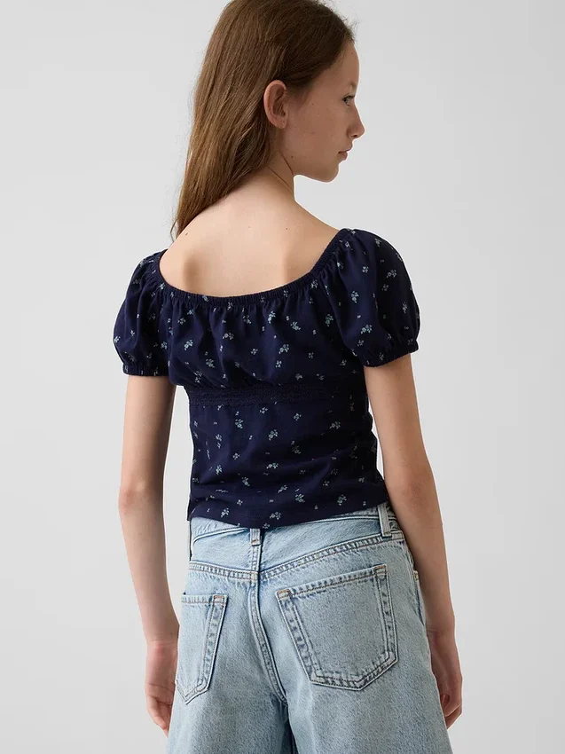 Haut à manches bouffantes et bordures en dentelle pour enfants
