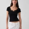 Haut moderne à bordures en dentelle