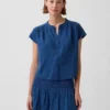 Haut oversize en denim de gaze de coton à encolure fendue