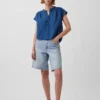Haut oversize en denim de gaze de coton à encolure fendue
