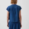 Haut oversize en denim de gaze de coton à encolure fendue