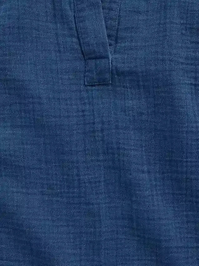 Haut oversize en denim de gaze de coton à encolure fendue