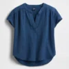 Haut oversize en denim de gaze de coton à encolure fendue