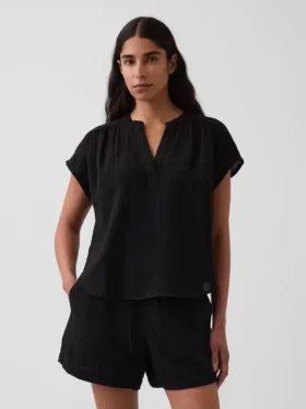 Haut oversize à encolure fendue en gaze de coton