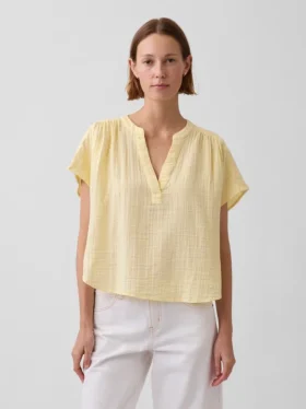 Haut oversize à encolure fendue en gaze de coton
