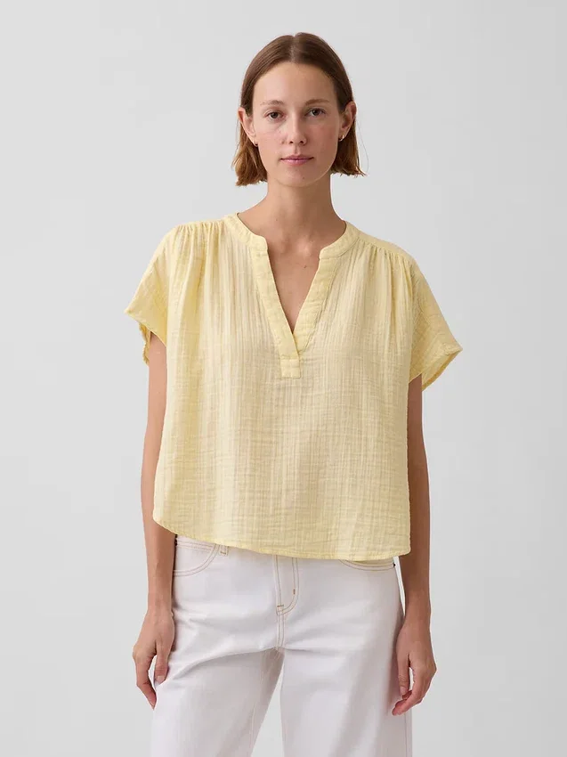 Haut oversize à encolure fendue en gaze de coton
