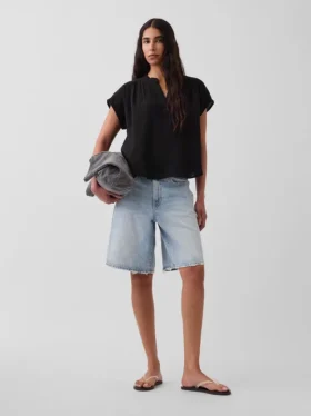 Haut oversize à encolure fendue en gaze de coton