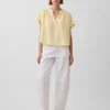 Haut oversize à encolure fendue en gaze de coton