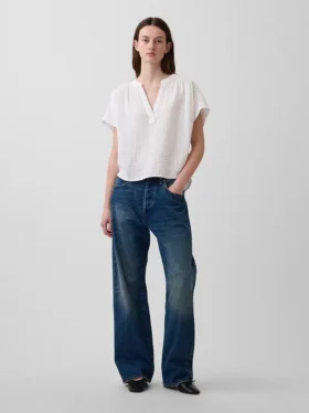 Haut oversize à encolure fendue en gaze de coton