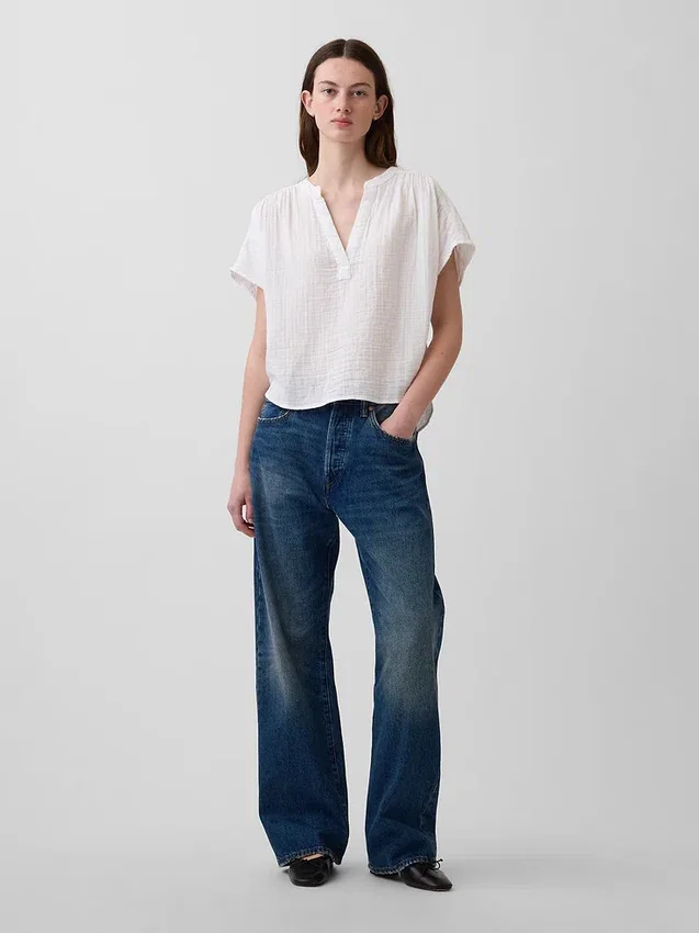 Haut oversize à encolure fendue en gaze de coton