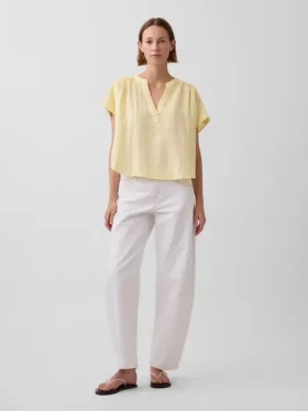 Haut oversize à encolure fendue en gaze de coton