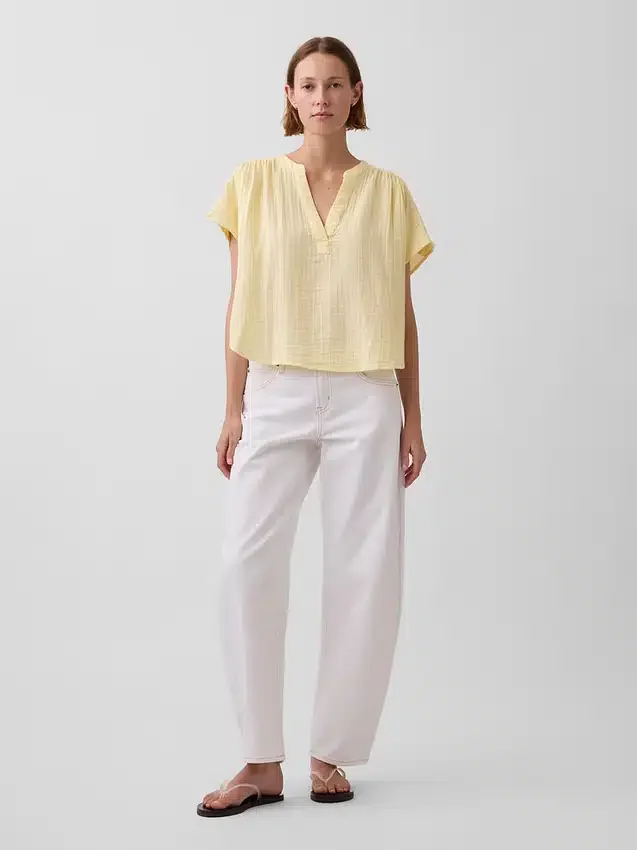 Haut oversize à encolure fendue en gaze de coton