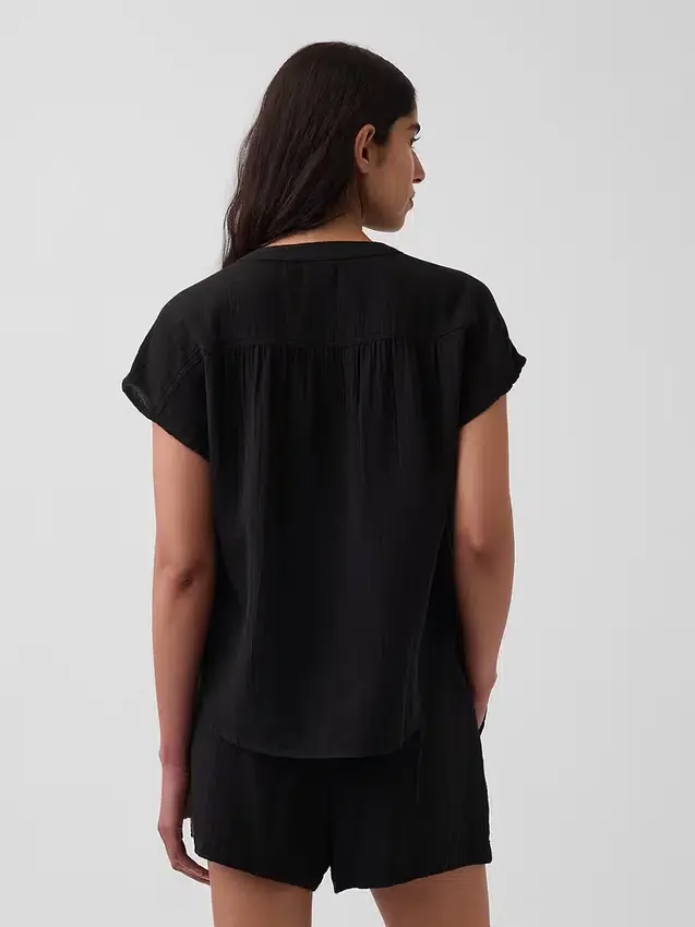 Haut oversize à encolure fendue en gaze de coton