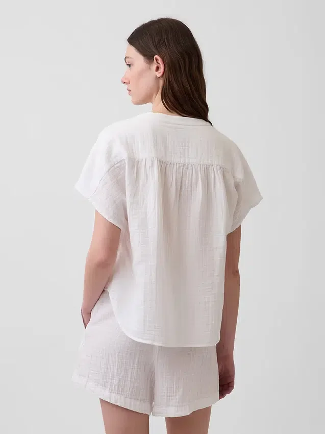 Haut oversize à encolure fendue en gaze de coton