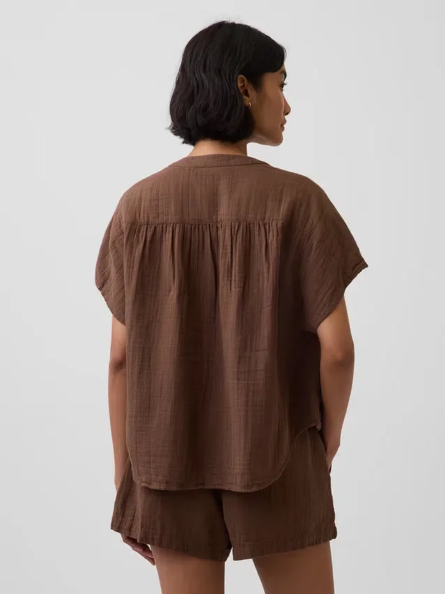 Haut oversize à encolure fendue en gaze de coton