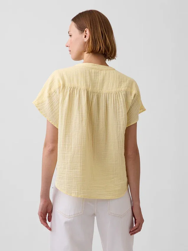 Haut oversize à encolure fendue en gaze de coton