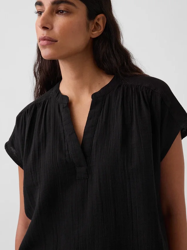 Haut oversize à encolure fendue en gaze de coton