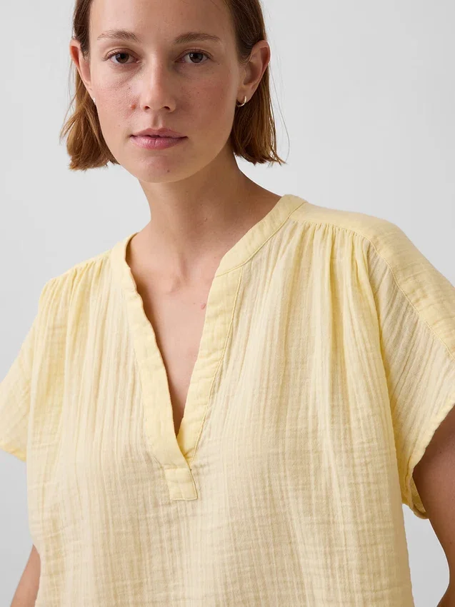 Haut oversize à encolure fendue en gaze de coton