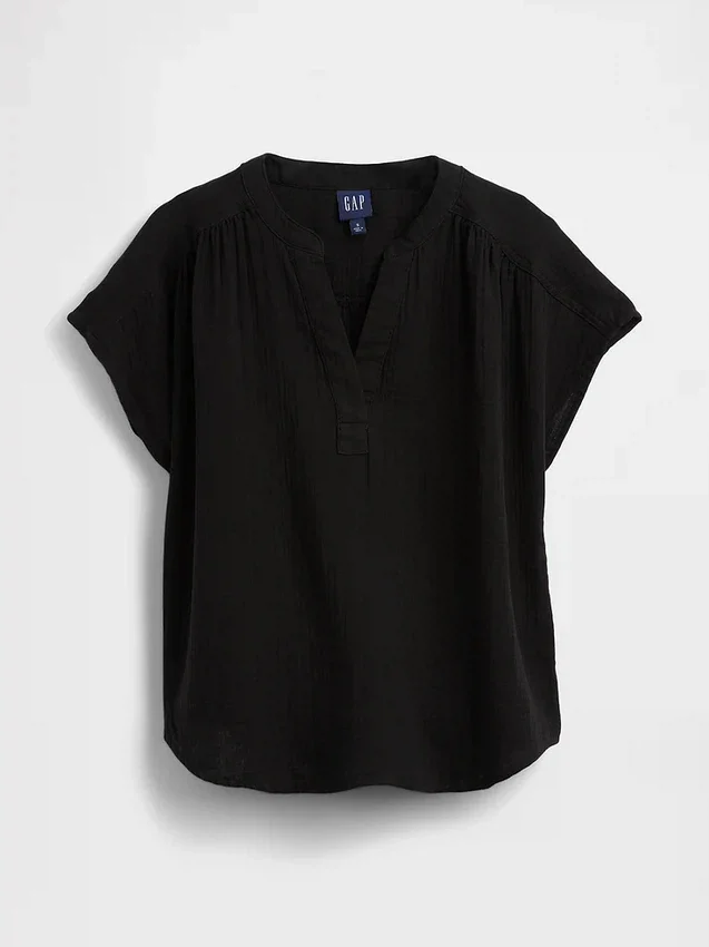 Haut oversize à encolure fendue en gaze de coton