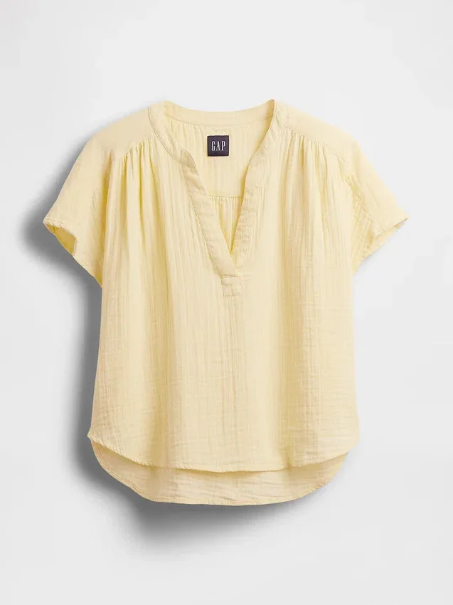 Haut oversize à encolure fendue en gaze de coton
