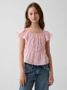 Haut pour enfant à manches flottantes et boutonnage sur le devant