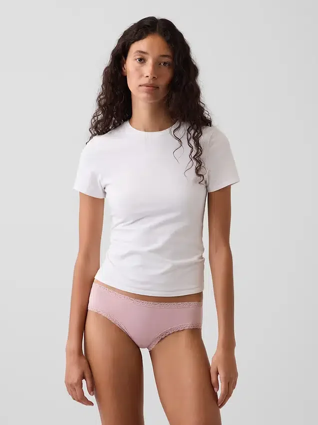 Hipster « cheeky » ultra-doux en coton stretch bio avec bordure en dentelle