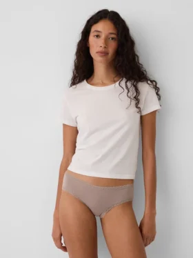 Hipster « cheeky » ultra-doux en coton stretch bio avec bordure en dentelle
