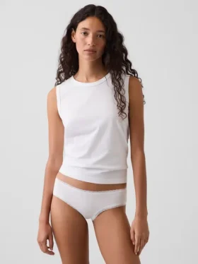 Hipster « cheeky » ultra-doux en coton stretch bio avec bordure en dentelle