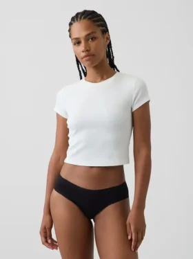Hipster « cheeky » ultra-doux en coton stretch bio avec bordure en dentelle