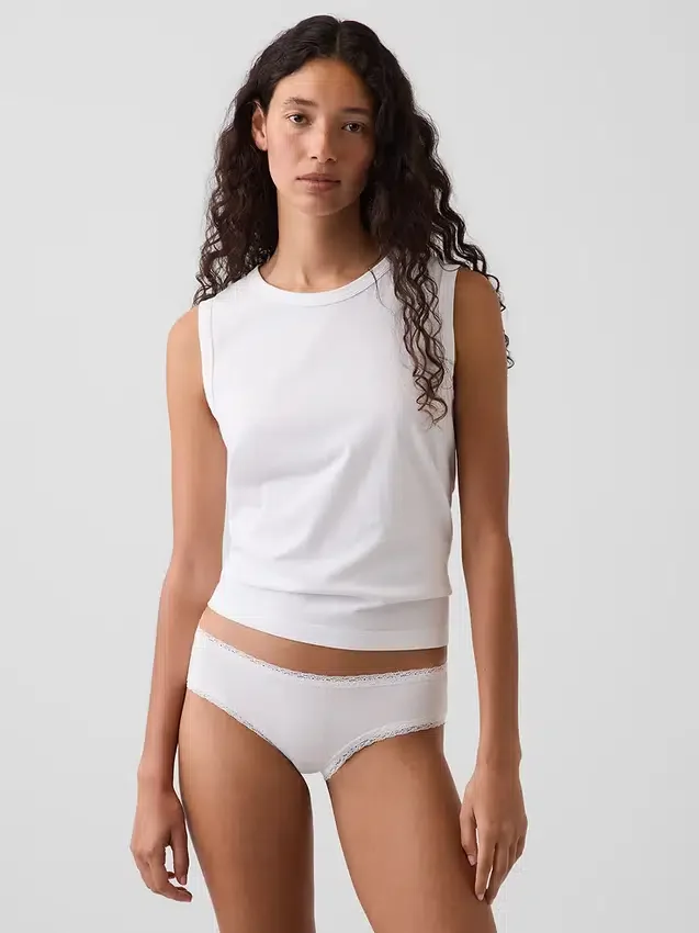 Hipster « cheeky » ultra-doux en coton stretch bio avec bordure en dentelle