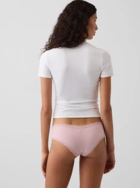 Hipster « cheeky » ultra-doux en coton stretch bio avec bordure en dentelle