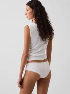 Hipster « cheeky » ultra-doux en coton stretch bio avec bordure en dentelle