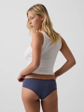 Hipster « cheeky » ultra-doux en coton stretch bio avec bordure en dentelle