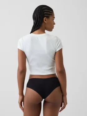 Hipster « cheeky » ultra-doux en coton stretch bio avec bordure en dentelle